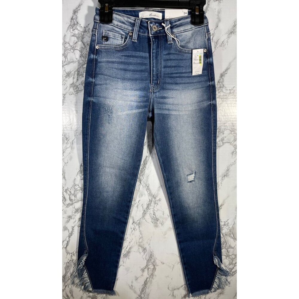 KanCan Womens 24W X 26L High Rise Distressed Skinny Jeans Frayed Hem & Ankle